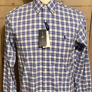Polo Ralph Lauren Men's White, Navy & Light Blue Plaid Button Down Medium (NWT)